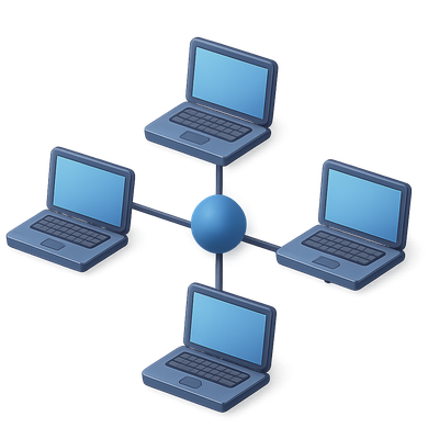 3D Network Diagram Featuring Computers in Isometric View