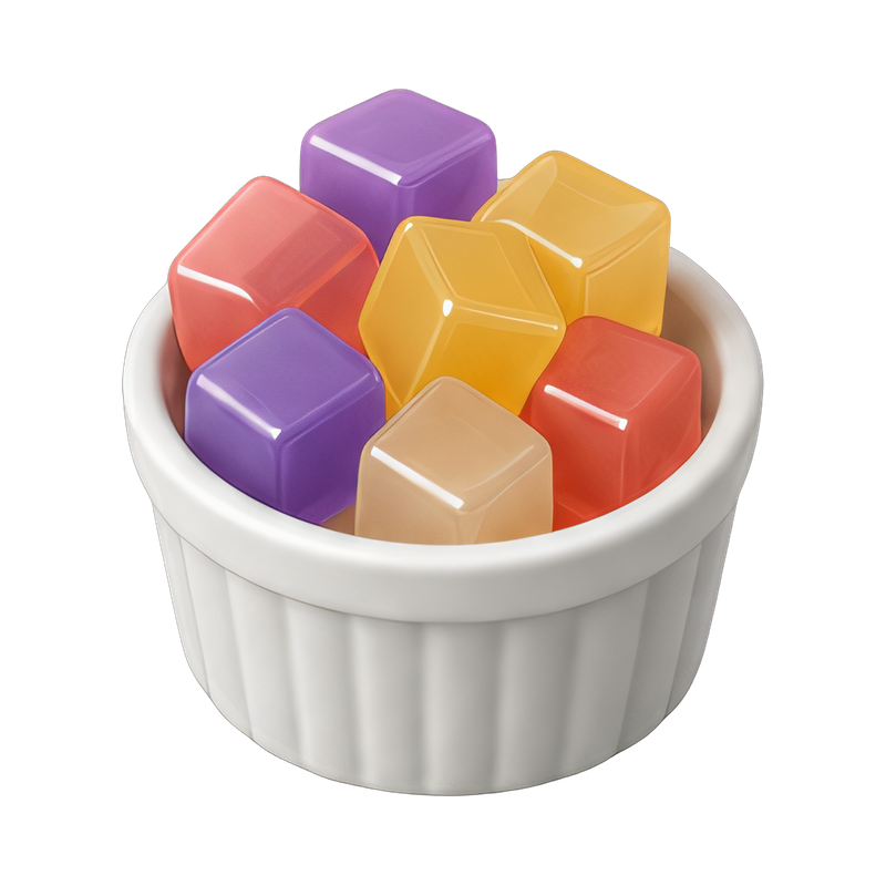 colorful jelly cubes topping