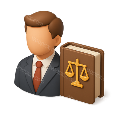 Stylized 3D Attorney Icon with Legal Book and Scales