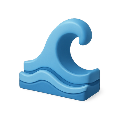 3D Stylized Wave Icon in Soft Blue