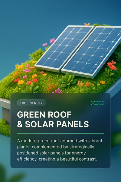 Modern Green Roof with Solar Panels and Vibrant Plants