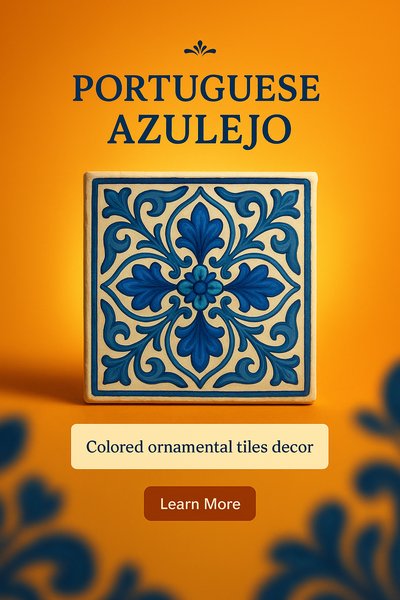 Decorative Portuguese Azulejo Tile with Ornamental Design