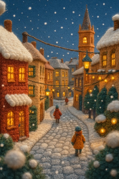 Charming Winter Scene in Woolen Bordeaux