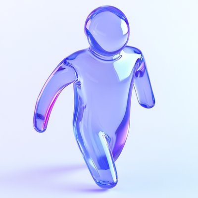 Stylized 3D Glass Figure in Motion