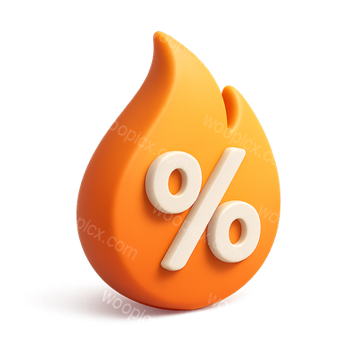 Stylish 3D Flame Icon with Percentage Symbol