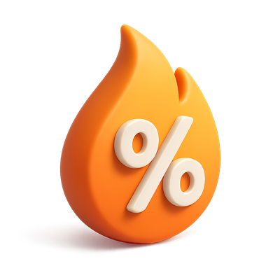Stylish 3D Flame Icon with Percentage Symbol