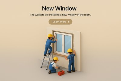 3D Realistic Scene of Workers Installing a New Window
