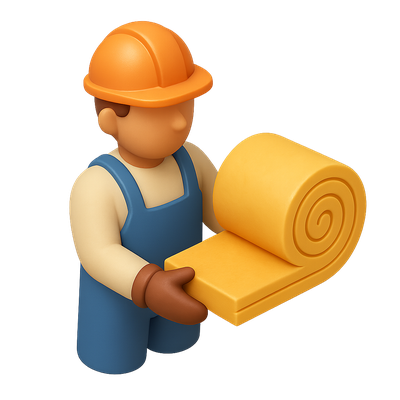 3D Insulation Installer Icon with Material Roll