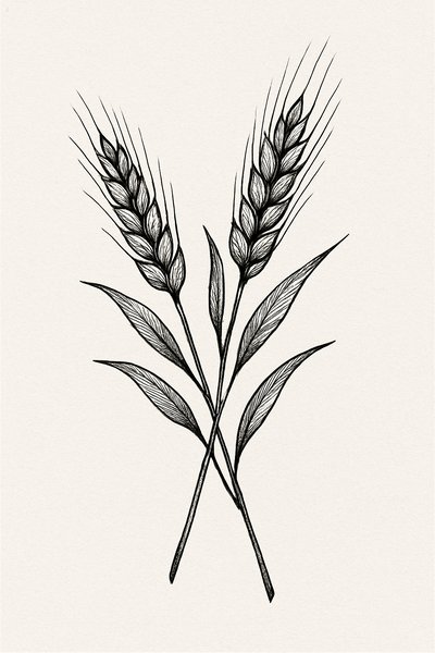 Illustration of Wheat Stalks in Detailed Line Art Style