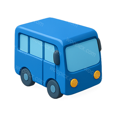Stylized Blue Bus Icon with Rounded Edges