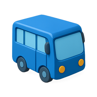 Stylized Blue Bus Icon with Rounded Edges