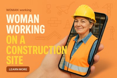 Dynamic Construction Advertisement Featuring a Smiling Worker