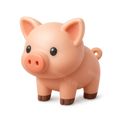Cute 3D Piglet Icon with Isometric View