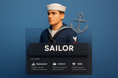 3D Illustration of a Sailor with Features Highlighted