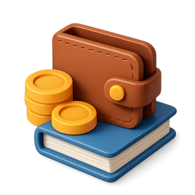 Stylish 3D Wallet and Book Icon with Coins