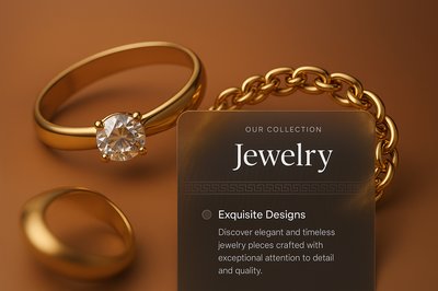 Elegant 3D Jewelry Collection Display with Text Overlay