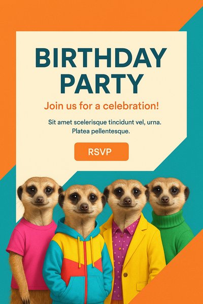 Vibrant Meerkats Dressed for a Birthday Party Invitation