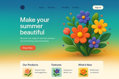 3D Floral Landing Page Design for Summer Promotion