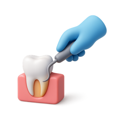 3D Dental Procedure Icon with Hand and Tool