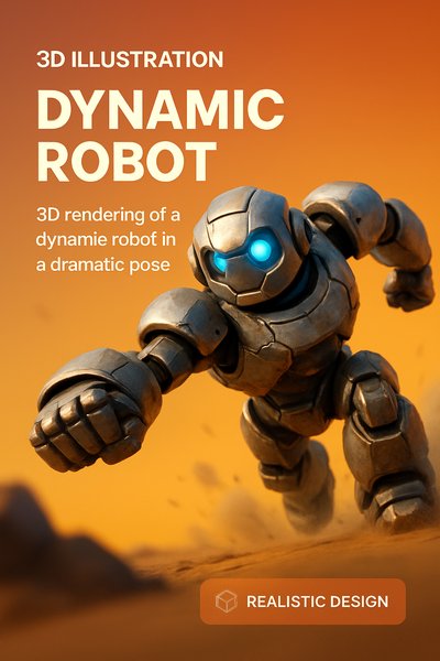 3D Illustration of a Dynamic Robot in Action Pose