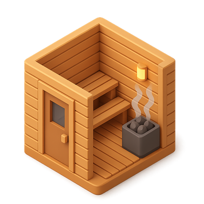 Stylized 3D Sauna Icon with Volumetric Design