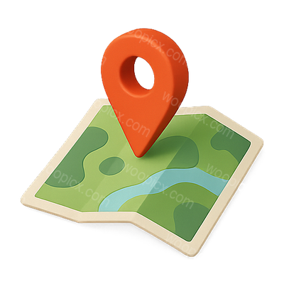 3D Map Illustration with Location Pin