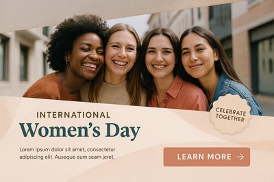 Joyful Women Celebrating International Women's Day in Watercolor Style