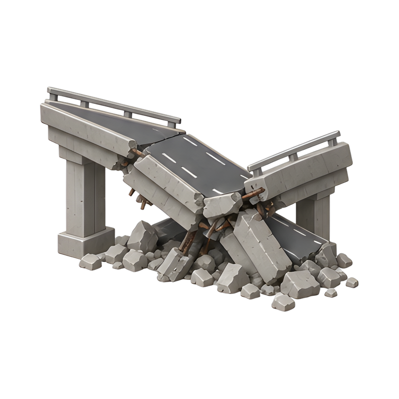 collapsed highway overpass section