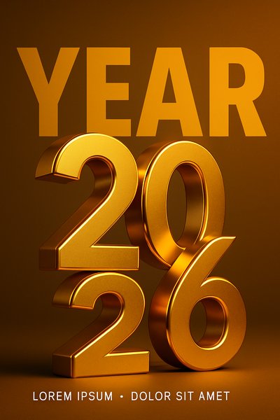 Striking 3D Golden Symbol for 2026 in Minimalistic Style