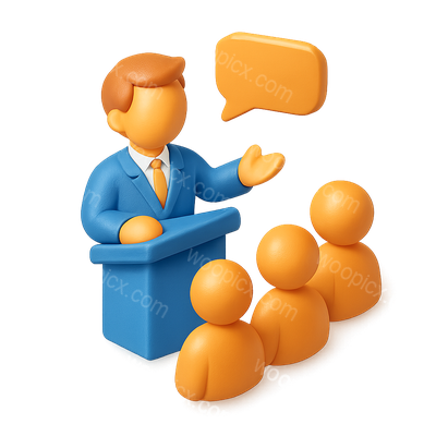 Stylized 3D Speaker Icon with Audience Representation