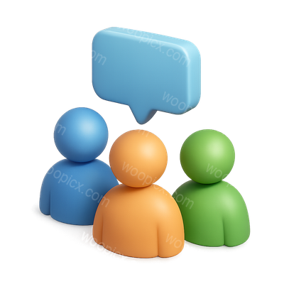 3D Speech Bubble Trio Icon with Colorful Figures