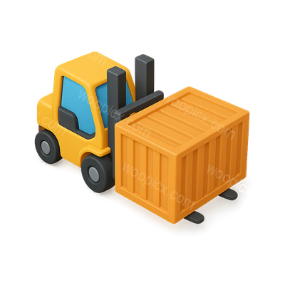 3D Icon of Forklift Moving Container in Isometric View