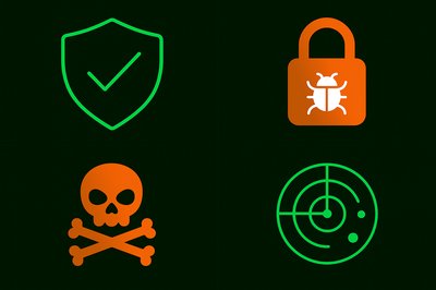 Cybersecurity Icons Representing Protection and Threats