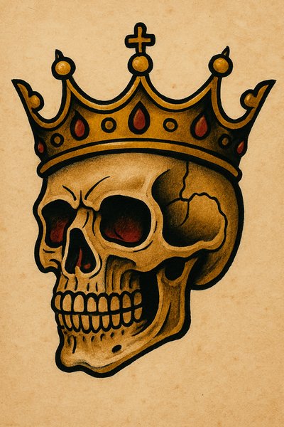 Artistic skull illustration with a crown design