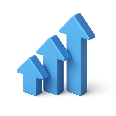 Stylish 3D Upward Arrows Icon in Isometric View