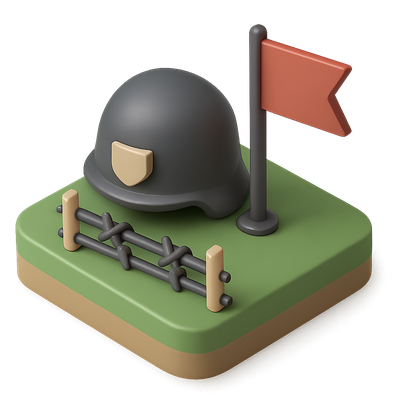 Isometric Icon of Occupied Territory Control with Helmet and Flag