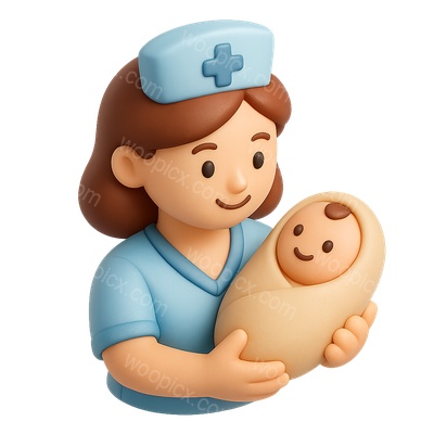 3D Icon of a Midwife Holding a Newborn Baby