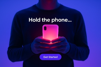 Person Holding Neon Glow Phone in Blue Atmosphere