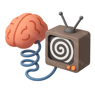 3D Brainwash Icon Featuring Brain and TV