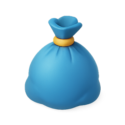 3D Render of a Blue Money Bag with Yellow Accent