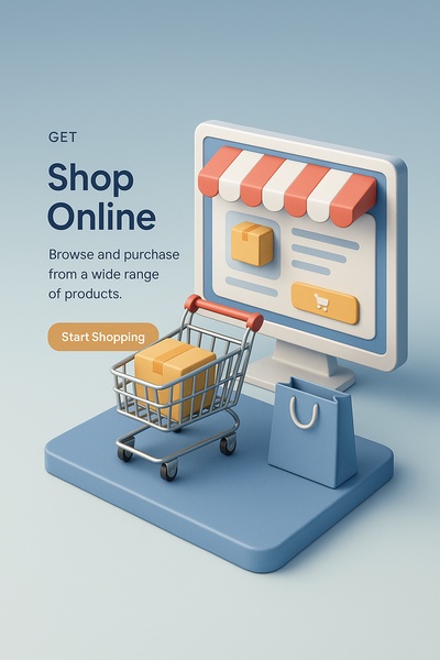 Realistic 3D Illustration of Online Shopping Concept