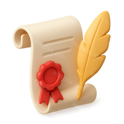 3D Certificate with Feather Icon Design