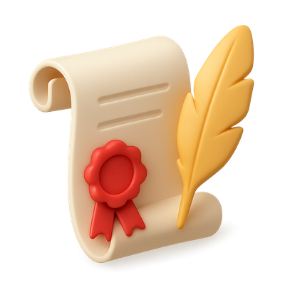 3D Certificate with Feather Icon Design