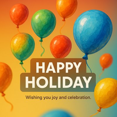 Festive Holiday Greeting Card with Colorful Balloons