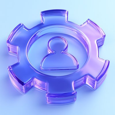 Stylized Transparent Gear Icon with User Silhouette