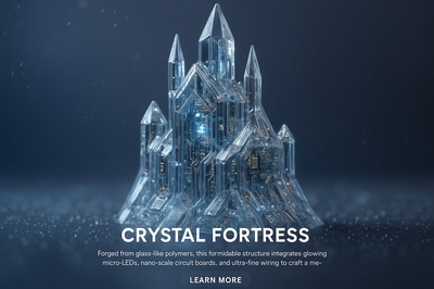 Hyperrealistic Crystal Fortress in Data Blizzard
