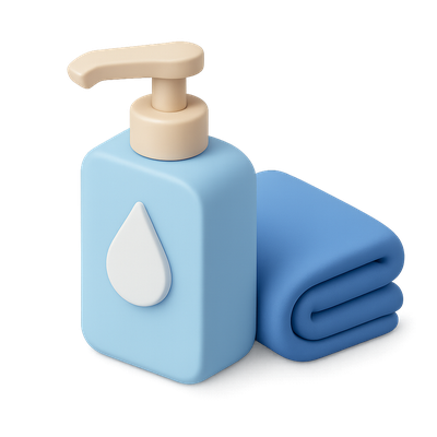 3D Hand Sanitizer Icon with Towel in Isometric View