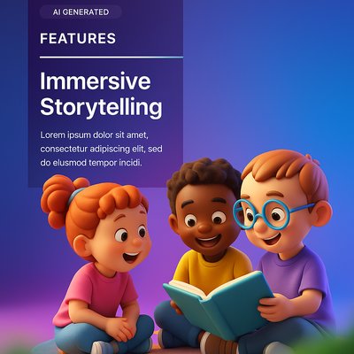 Children Engaged in Reading with 3D Illustration