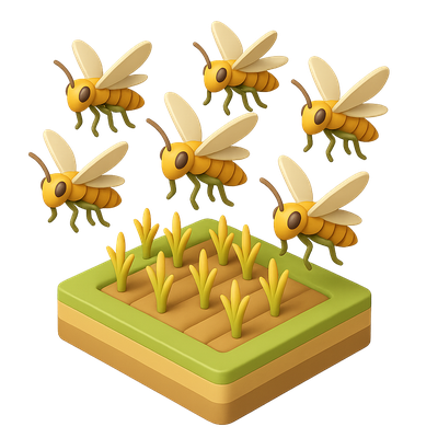 Illustration of Bees Pollinating a Garden