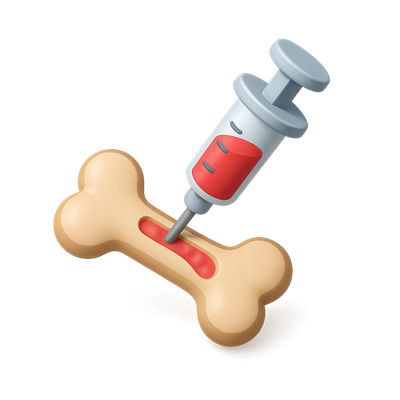 3D Icon of a Syringe Injecting Red Liquid into a Bone